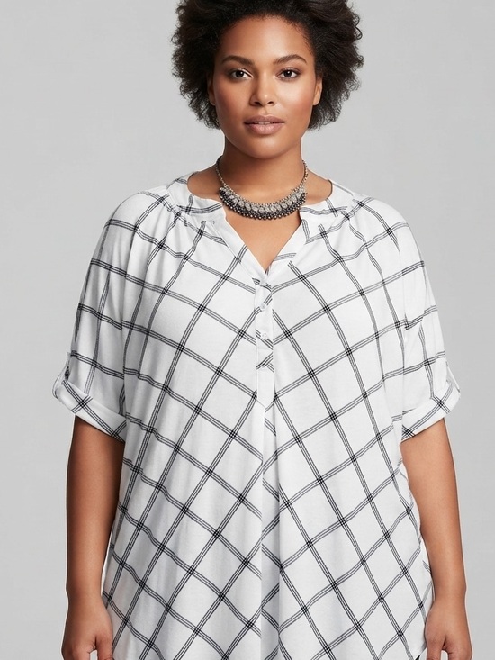 2 Dye 4 Tops - 😍CLEARANCE 2 DYE 4 White Blouse with Black Windowpane Check 2X